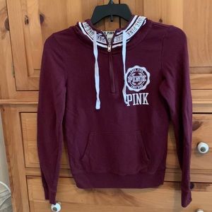 EUC PINK VICTORIA’S SECRET HOODED 1/4 ZIP SWEATSHIRT • SIZE XS